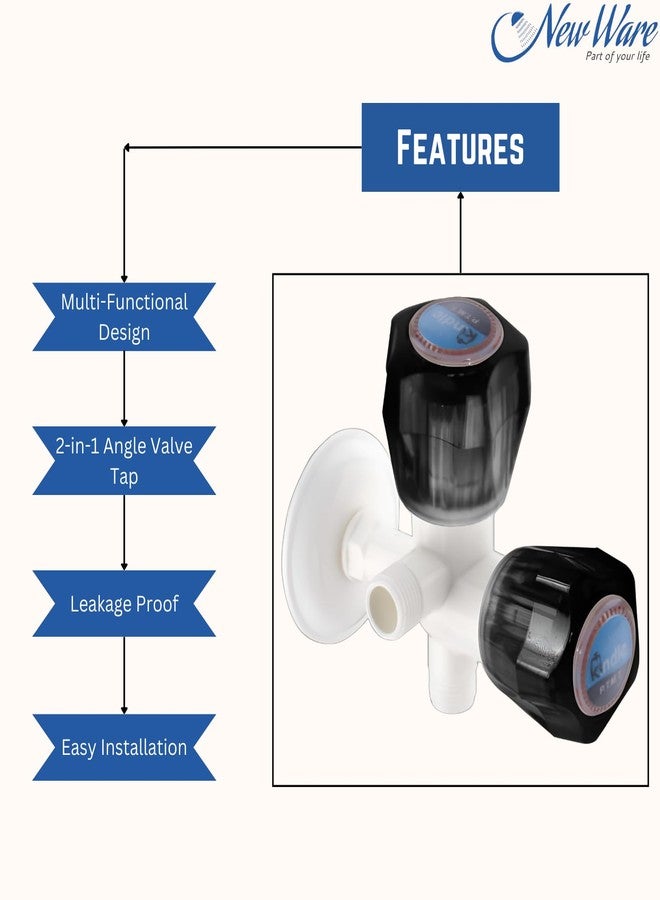 NEW WARE صنبور زاوية PVC ثنائي الاتجاه من نيو وير | صنبور زاوية ثنائي الاتجاه مثبت على الحائط مع شفة جدارية للحمام والمطبخ - Image 4